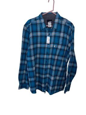 Ampufy Mens Blue Plaid Flannel Button-Up Shirt XXL 100% Cotton